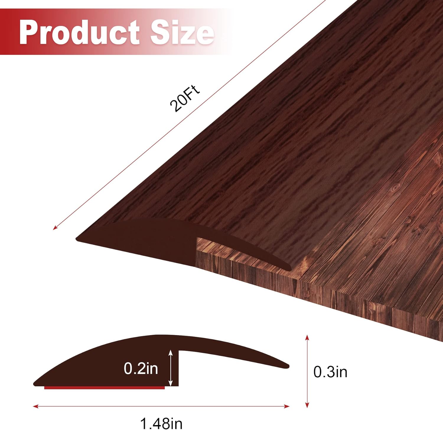 20Ft Carpet Floor Transition Strip, Self Adhesive Floor Edging Trim Strip, PVC Threshold Cover for