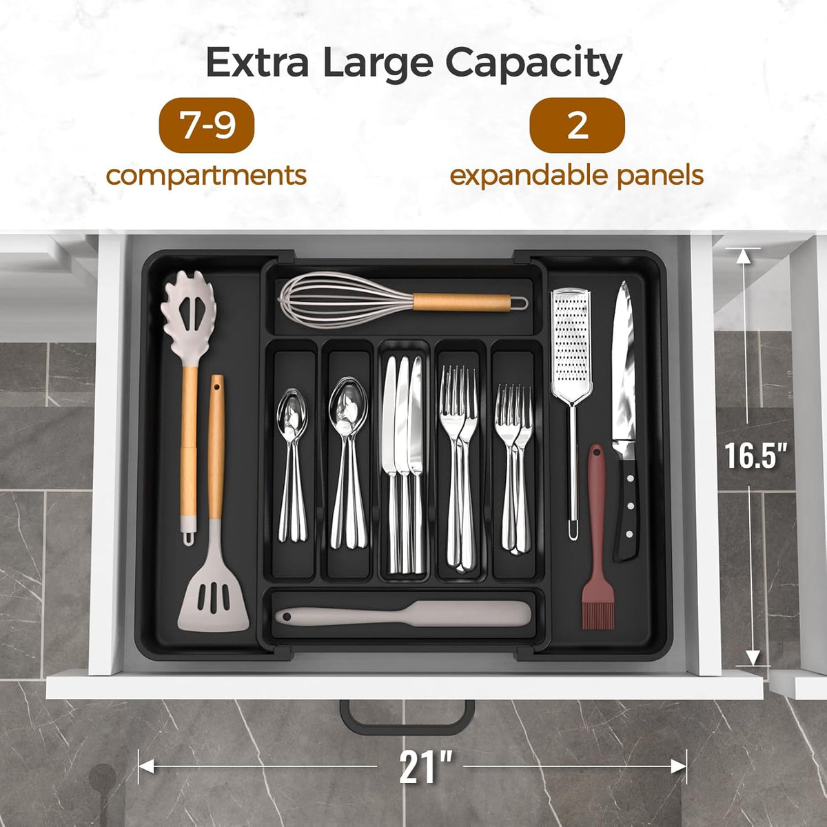 Extra Large Expandable Silverware Organizer, BPA-Free Food-Safe Cutlery Flatware Organizer, Kitchen