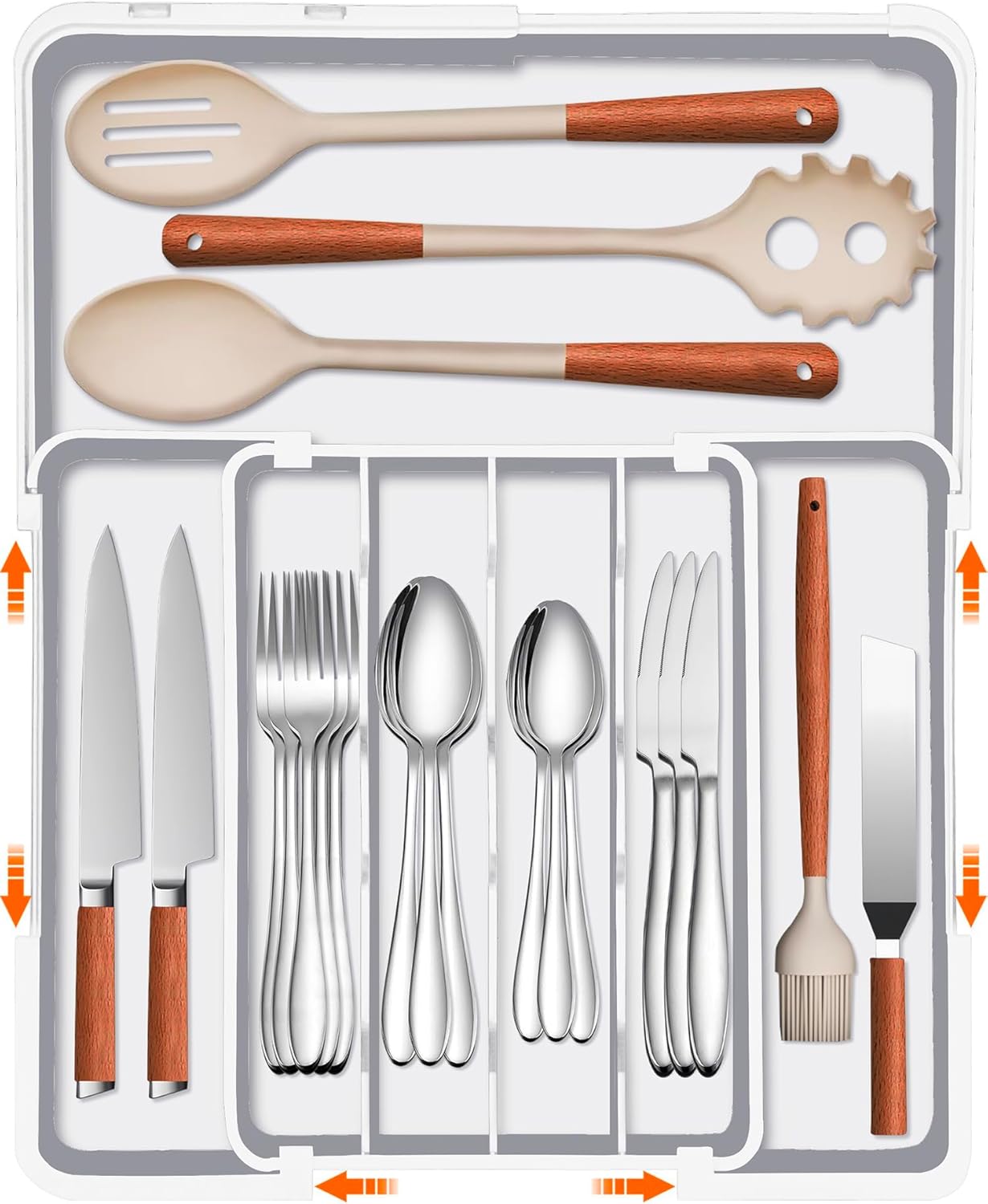 Silverware Organizer - Expandable Kitchen Drawer Organizer, BPA-Free Food-Safe Utensil Drawer