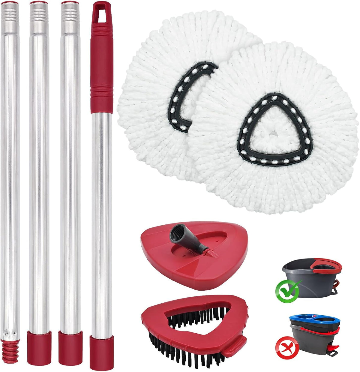 Mop Head Replacement, Base, Mop Handle for Ocedar EasyWring 1-Tank System, 2 Microfiber Mop