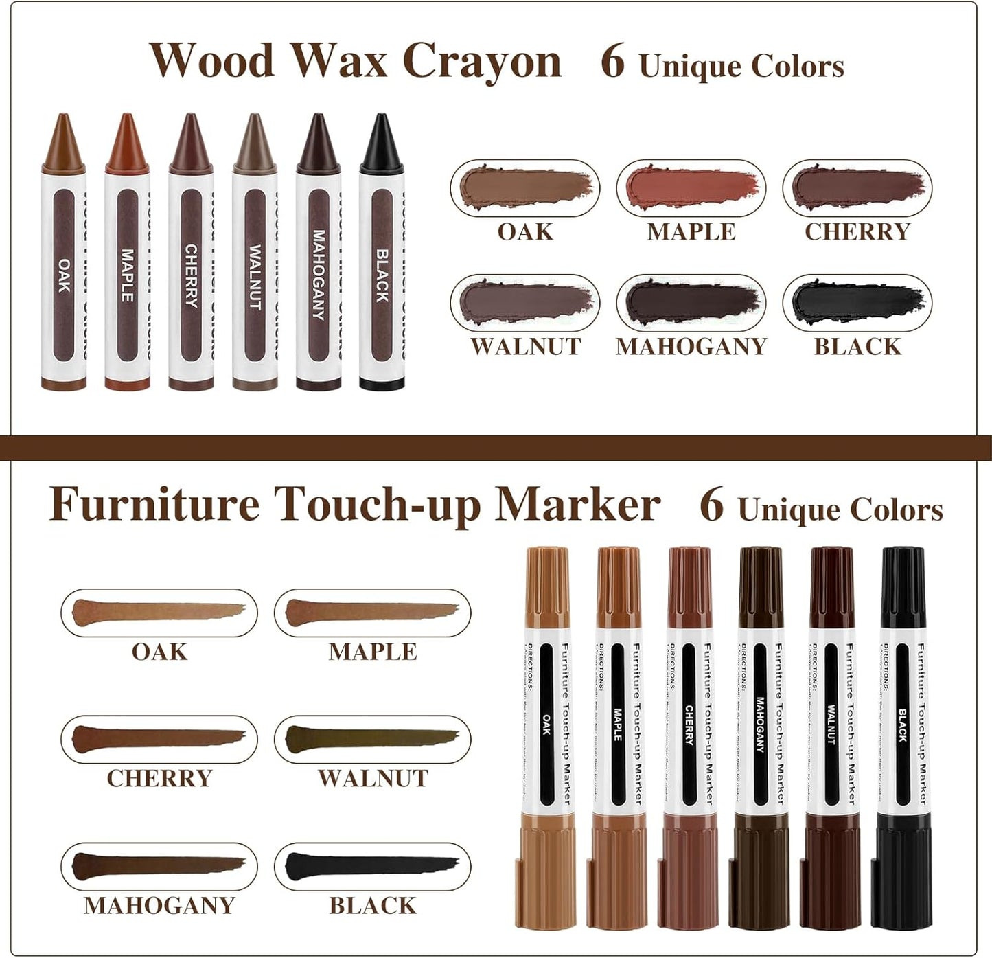 Dual Tip Furniture Markers Touch Up,Upgrade 13 Pcs Wood Markers Furniture Repair Kit,Touch Up Paint