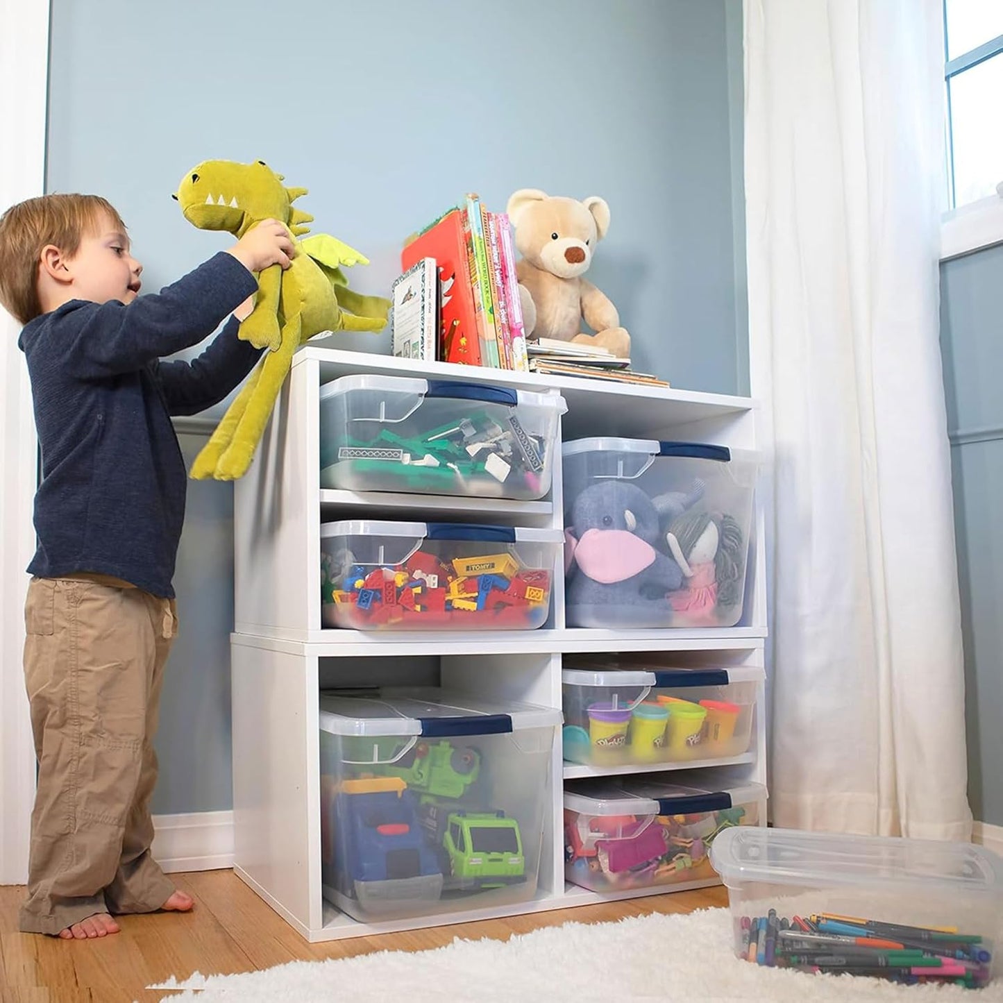 Rubbermaid Cleverstore Clear Dorm Variety 16-Pack, Made in USA, Stackable Large Clear Storage Bins