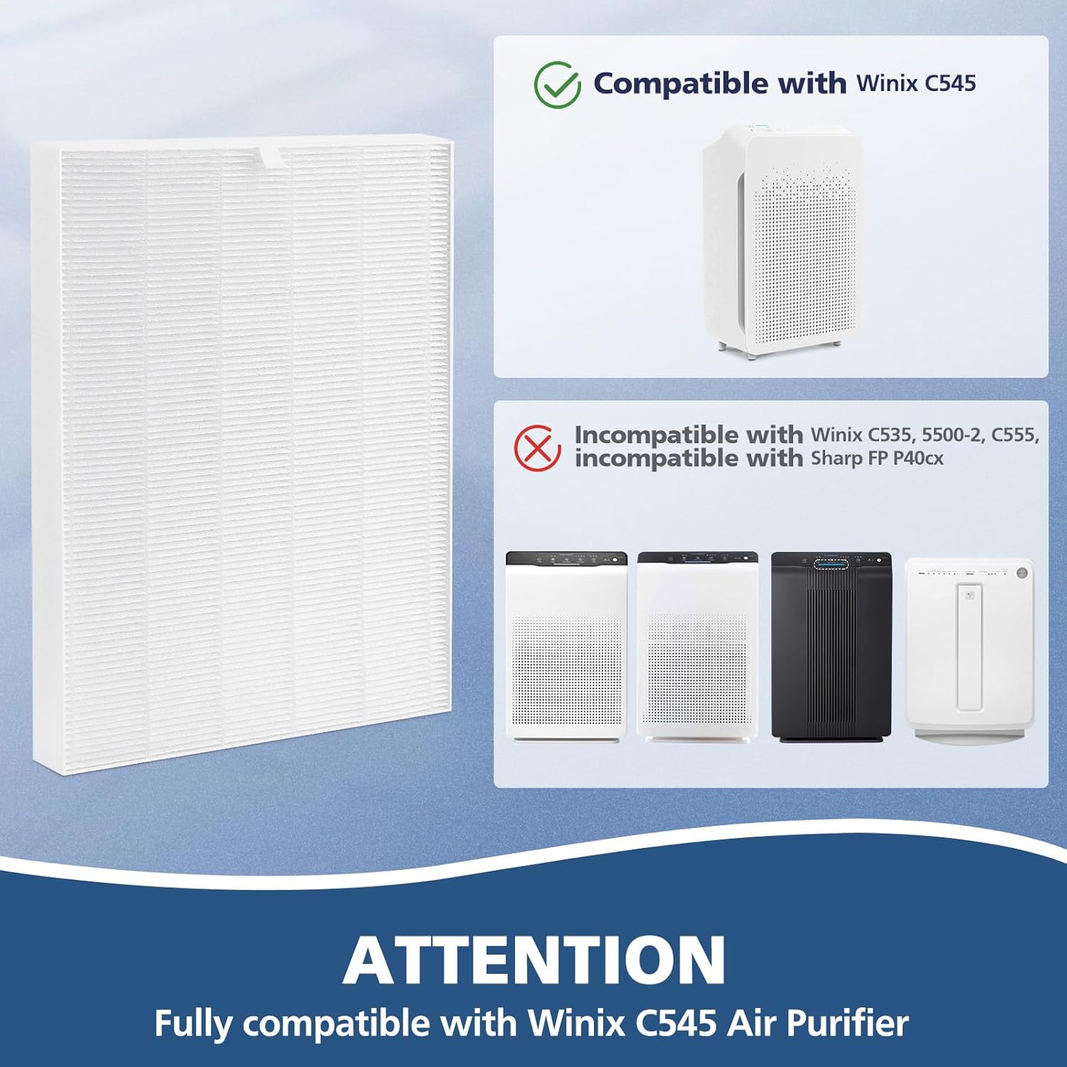 3 Pack C545 HEPA Replacement Filter S Compatible with Winix C545 Air Purifier, Replaces Part