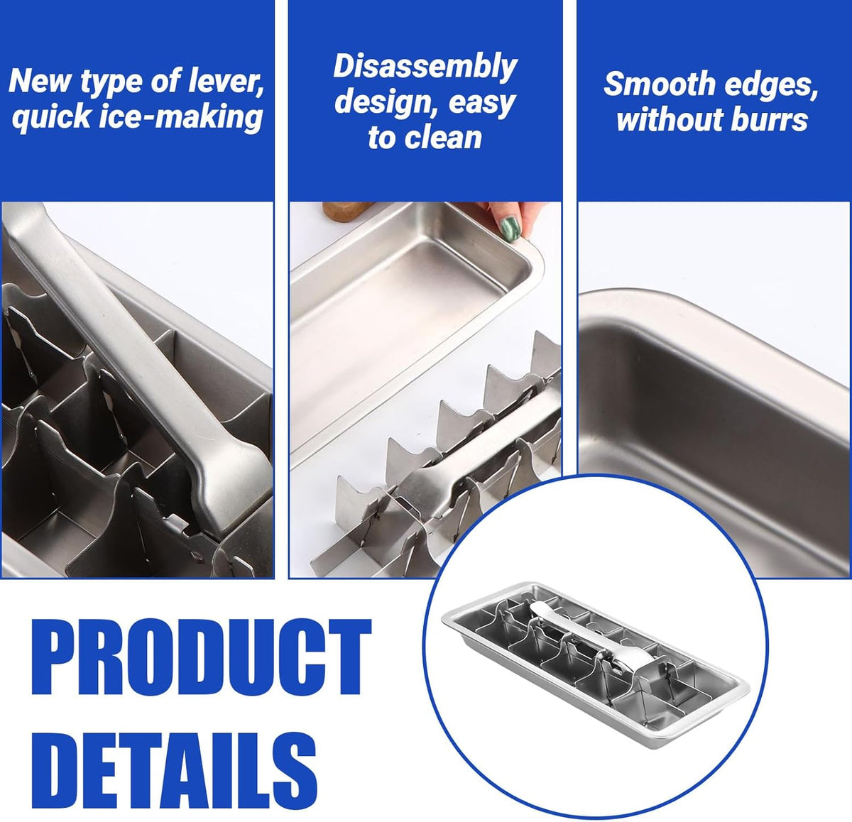 3 Pack 18-Slot Ice Cube Trays Stainless Steel - Professional Heavy Duty Metal Icecube Mold