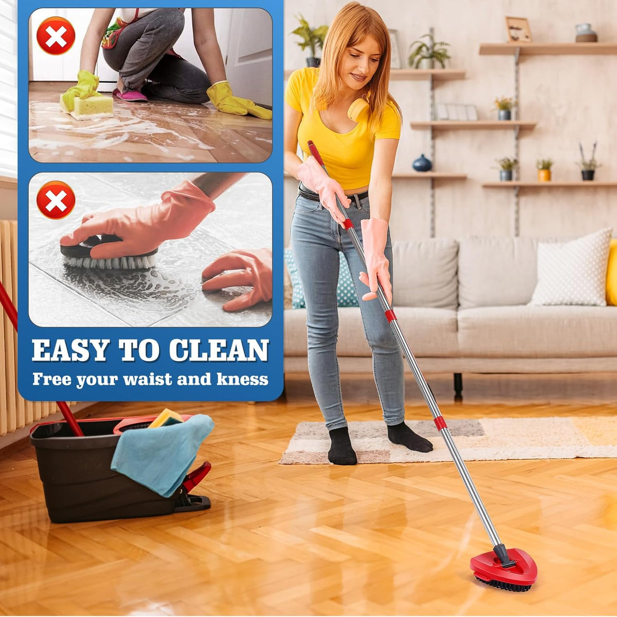 2 Pcs Full-Coverage Spin Mop Scrub Brush Head and 1 Mop Base Part Replacement for Oceda EasyWring 1