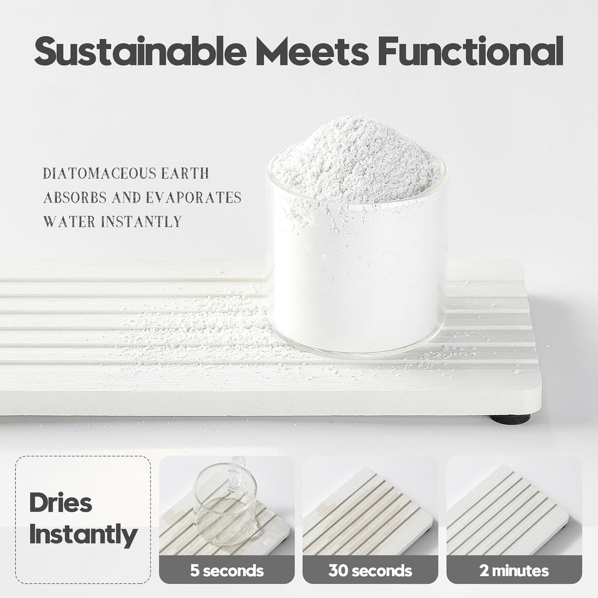2PCS Diatomite Quick Stone Drying Tray Mat for Bathroom & Kitchen Counter, Instant Dry Water