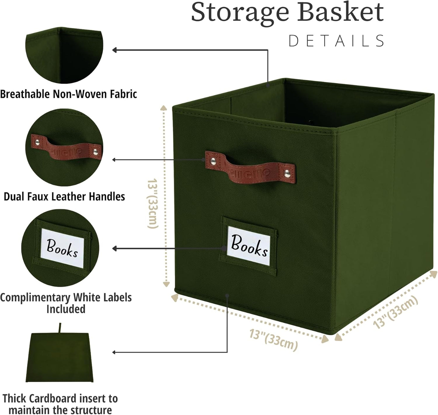 DECOMOMO Storage Cubes, 13x13x13 Storage Cube Bins with Labels, Fabric Organizer Bins (13" / 6pcs