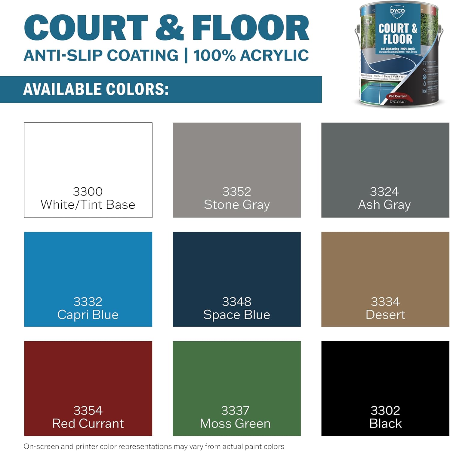 DYCO Court & Floor Anti-Slip Coating - Slip-Resistant Pavement, Cement & Concrete Paint for