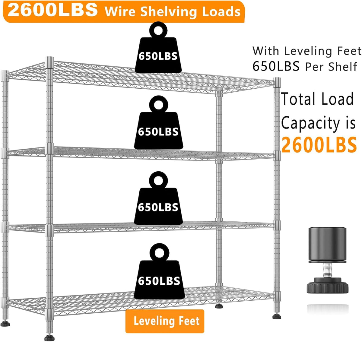 Himimi Storage Shelves 60"W Wire Shelving with Wheels 2600LBS Heavy Duty Metal Shelves for Storage
