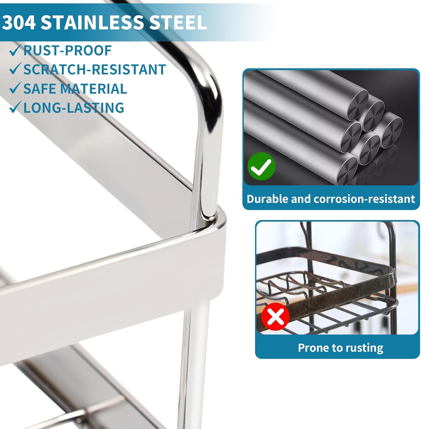 Stainless Steel Dish Racks for Kitchen Counter - Large Dish Drying Rack with Pull Drain Tray, Over