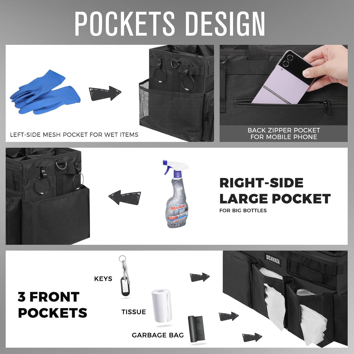 Wearable Cleaning Caddy Bag, Supplies Organizer with Handle & Shoulder Straps for Housekeepers