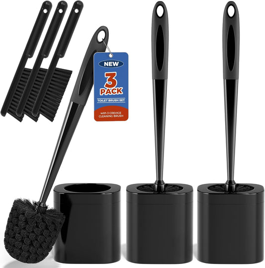 Toilet Brush, 3 Pack Toilet Brush and Holder Set Bathroom Accessories, Toilet Bowl Brush and Holder