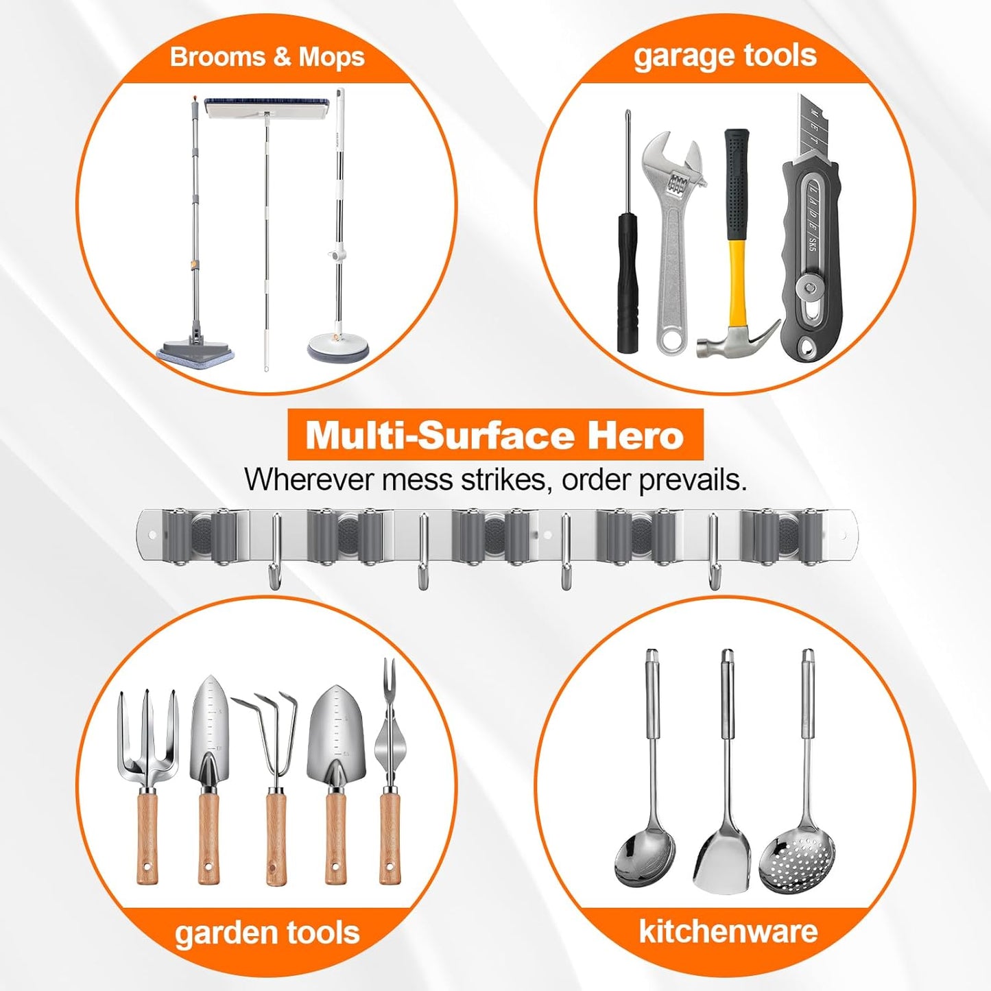 Broom Holder Wall Mount, Mop and Broom Organizer Broom Hanger Storage Tool Utility Racks Stainless