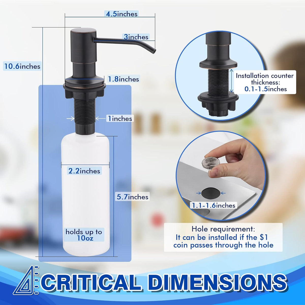 Kitchen Sink Soap Dispenser, WEWE Built in Soap Dispenser Kitchen Countertop Oil Rubbed Bronze