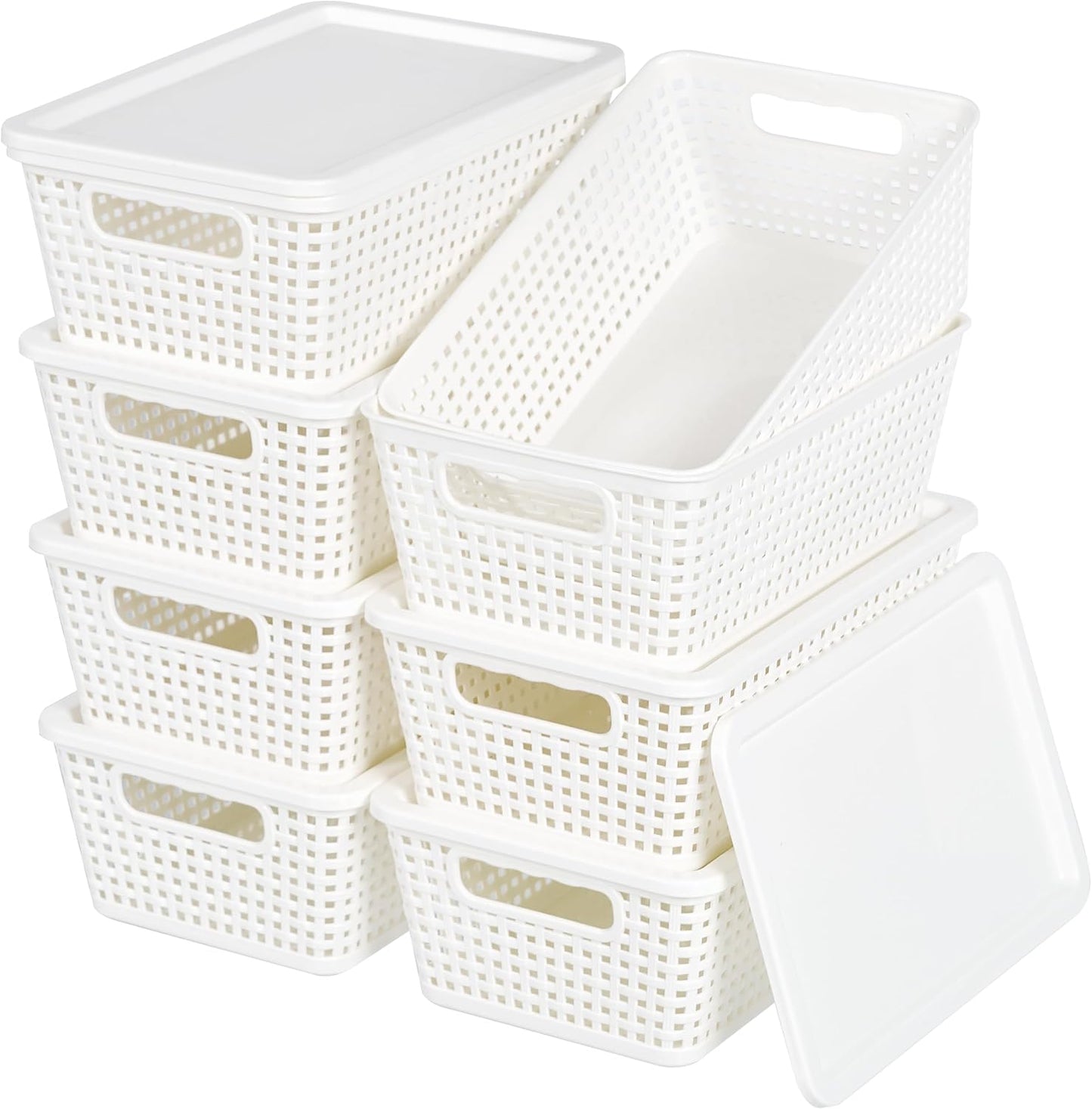 Plastic Storage Baskets With Lid, Storage Bins for Organizing, Stackable Decorative Containers for