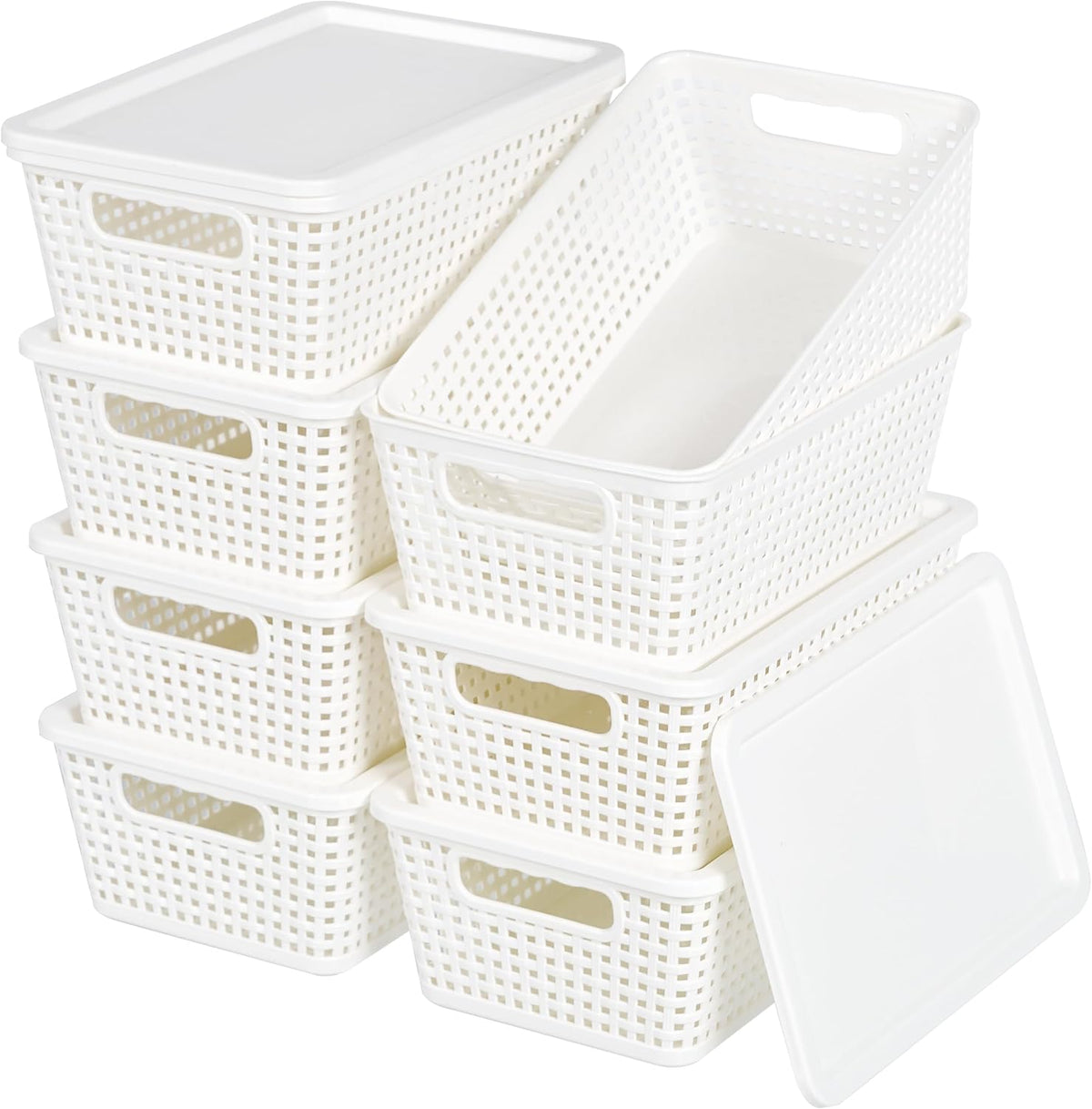 Plastic Storage Baskets With Lid, Storage Bins for Organizing, Stackable Decorative Containers for