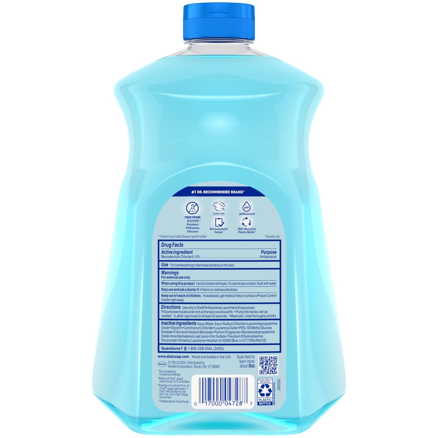 Dial Antibacterial Defense Liquid Hand Soap + Aloe, Spring Water Scent, 52 Fl Oz Hand Soap Refill