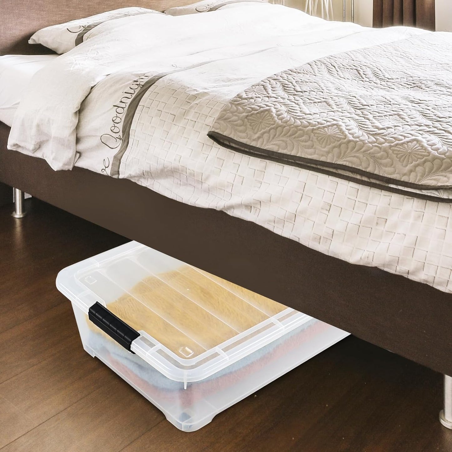 25 L Plastic Sturdy Rolling Under Bed Storage Container Bins, Clear Underbed Storage with Latching