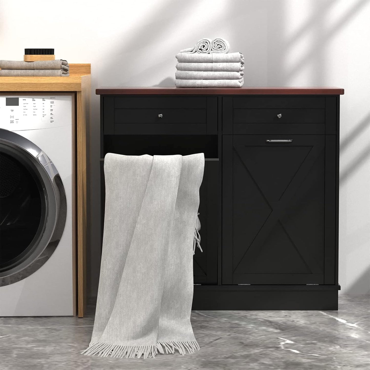 Betterhood Double Tilt Out Trash Cabinet 20 Gallon Wooden Free Standing Laundry Sorter