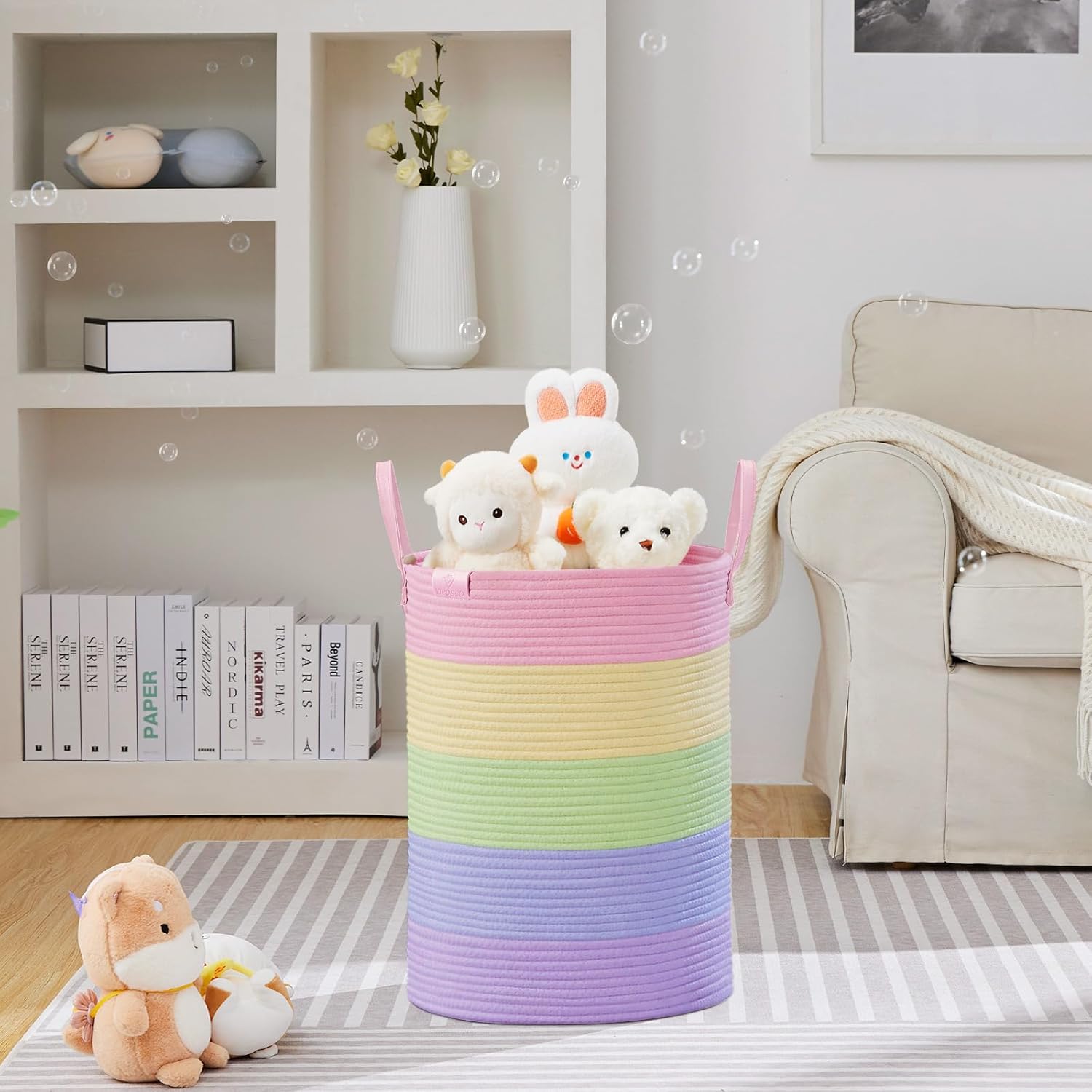 VIPOSCO Tall Laundry Basket, Large Dirty Clothes Hamper with Leather Handle, Woven Rope Storage