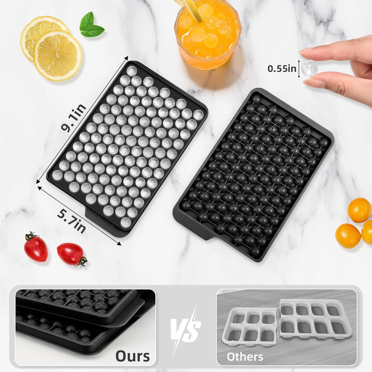 WIBIMEN Mini Ice Cube Trays, Small Tiny Round Pebble Crushed Nugget Ice Trays for Freezer with Lid