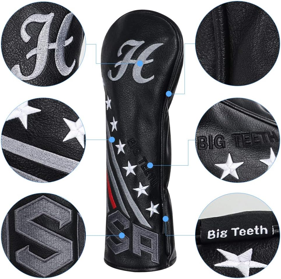 Big Teeth Golf Cover USA Stripe and Star Headcover Covers, Driver Fairway Wood Hybrid Headcovers