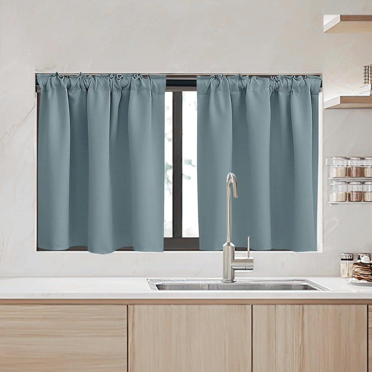 RYB HOME Kitchen Window Curtains - Blackout Privacy Half Window Curtains for Bedroom Bathroom