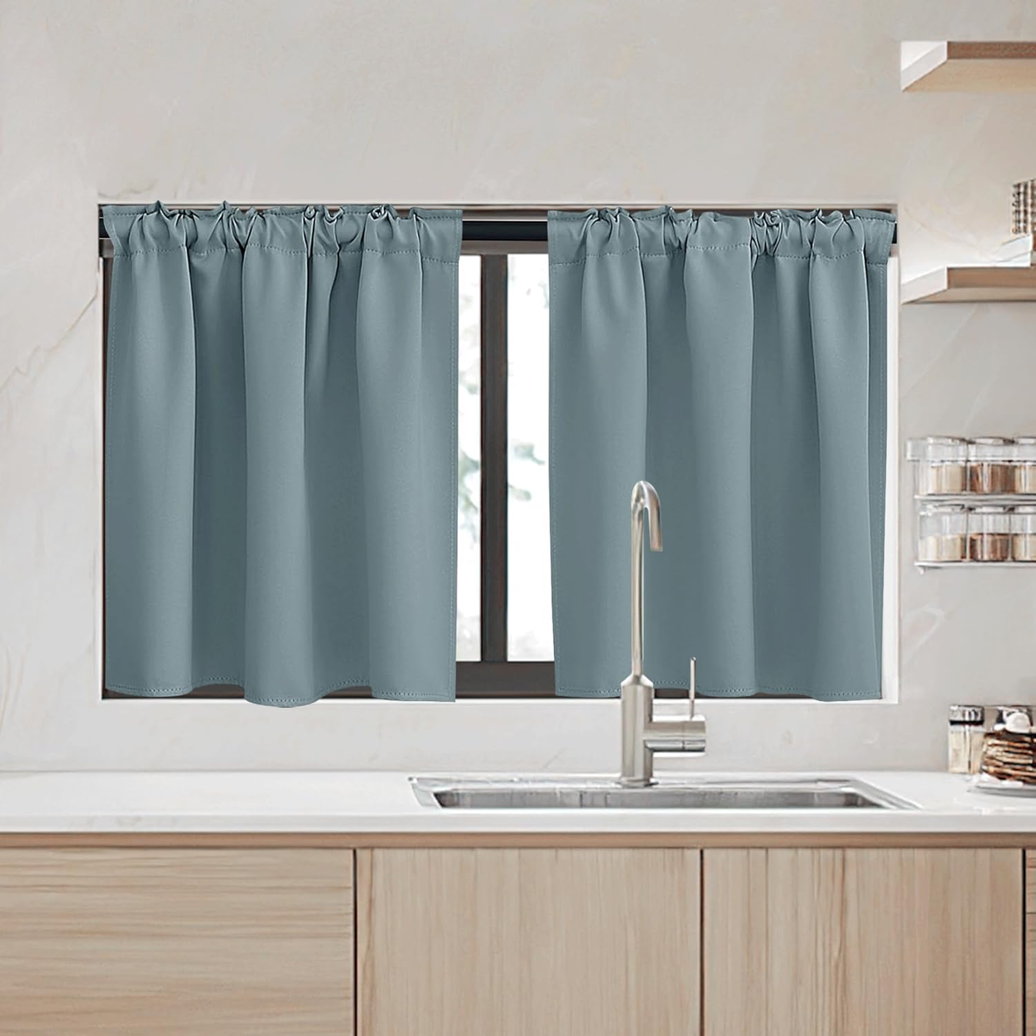 RYB HOME Kitchen Window Curtains - Blackout Privacy Half Window Curtains for Bedroom Bathroom