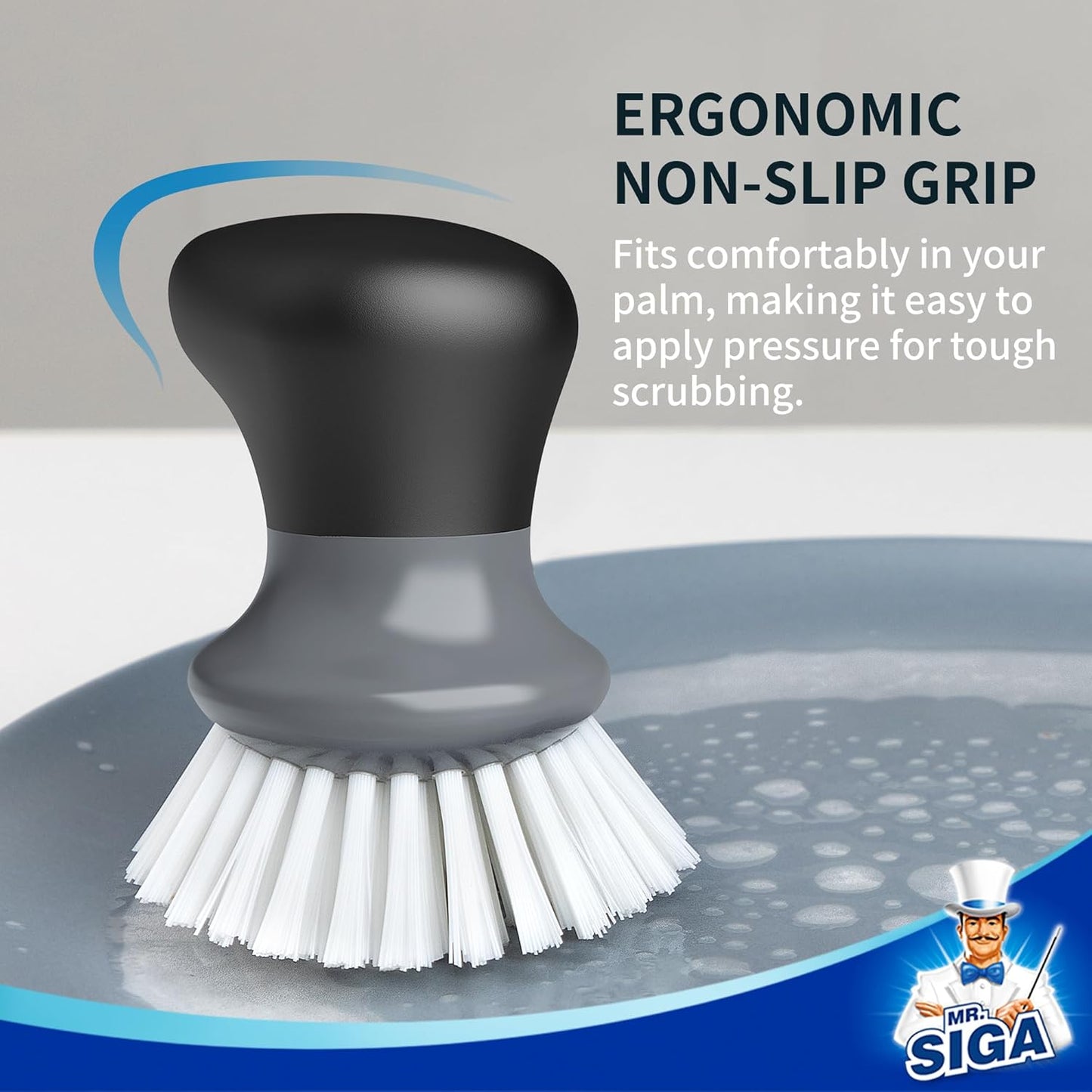 MR.SIGA Dish Scrub Brush, Palm Brush Dish Scrubber with Ergonomic Grip, Kitchen Brushes for Dishes