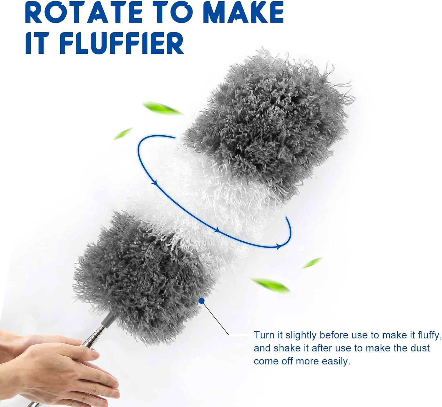 Microfiber Feather Dusters for Cleaning, Extendable Duster with 110" Extension Pole & 2pcs