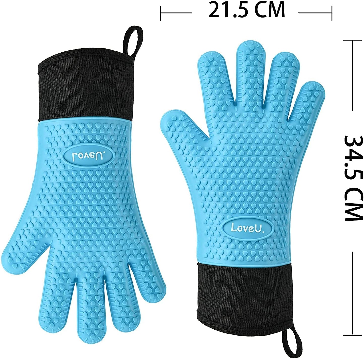 Kitchen Oven Gloves - Dual-Layer Heat Resistant Grilling Gloves, Silicone Oven Mitts with 5