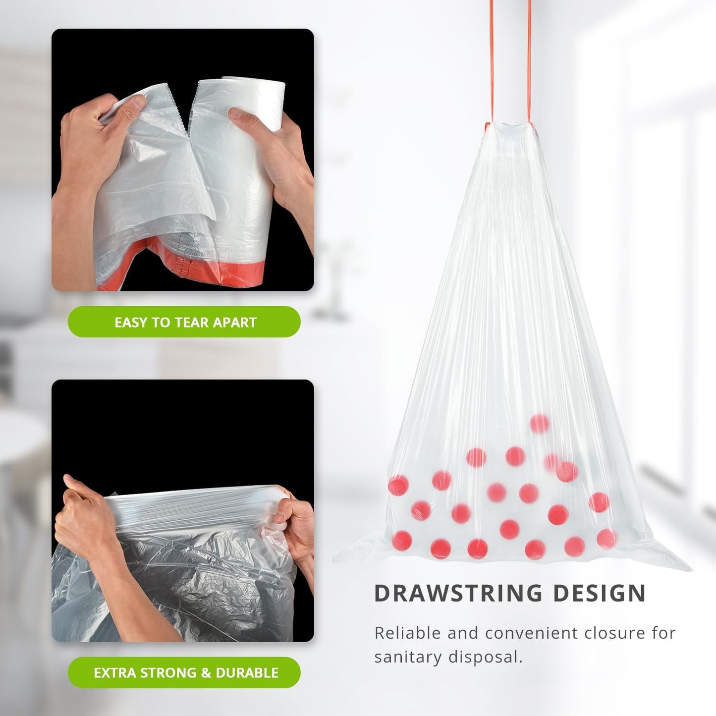 Heavy Duty 15 Gallon Drawstring Trash Bags, 108 Count Ultra Thick Strong Plastic Garbage Bags