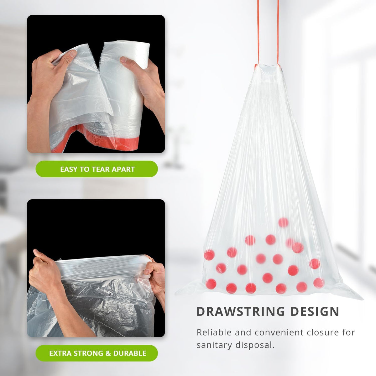 Heavy Duty 15 Gallon Drawstring Trash Bags, 108 Count Ultra Thick Strong Plastic Garbage Bags