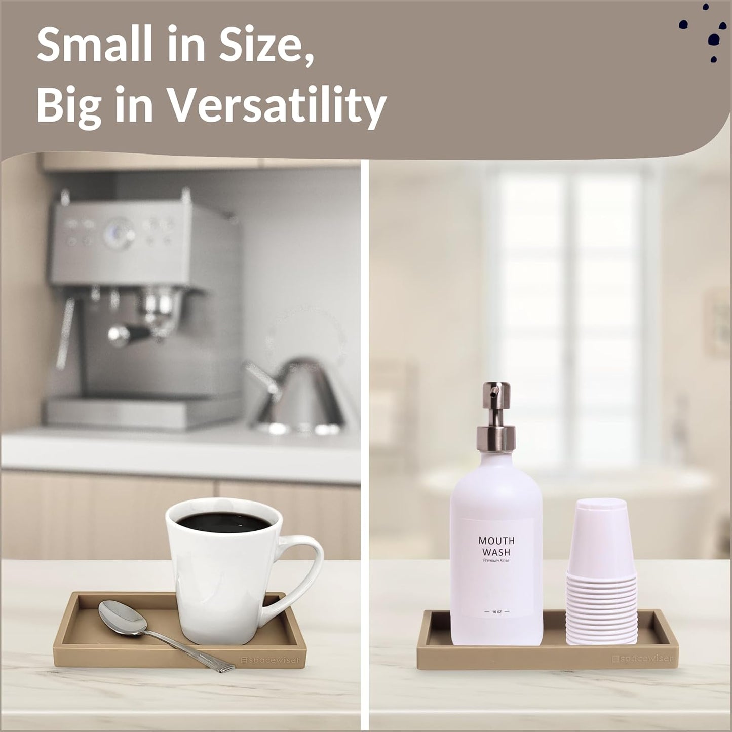 Countertop and Vanity Tray - Small 7.7” Silicone Tray for Soap Dispenser Bottles, Bathroom Trays