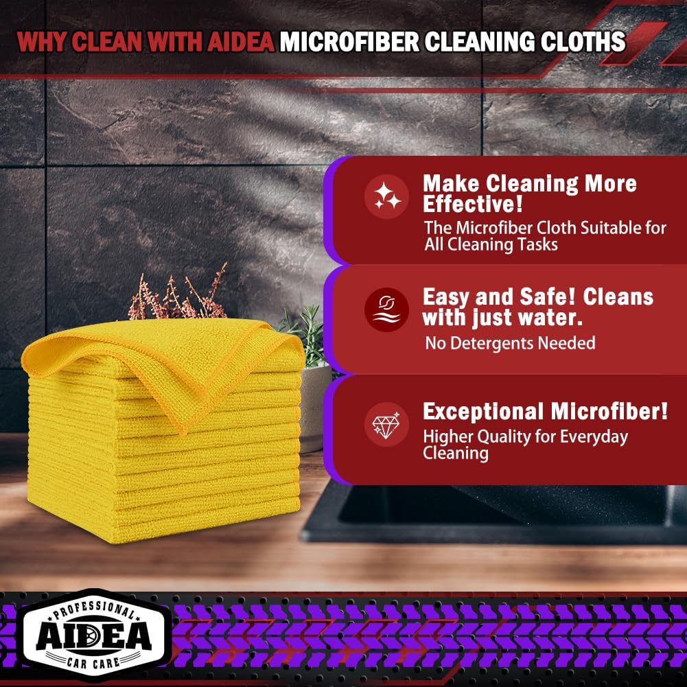 AIDEA Microfiber Cleaning Cloth, 10PK, Microfiber Towels for Cars, Premium All Purpose Car Cloths