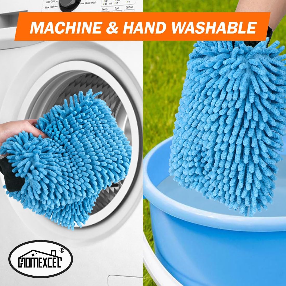 HOMEXCEL Car Wash Mitt, 2PK Chenille Microfiber Wash Mitt, Scratch-Free & Lint-Free, Rich Foam