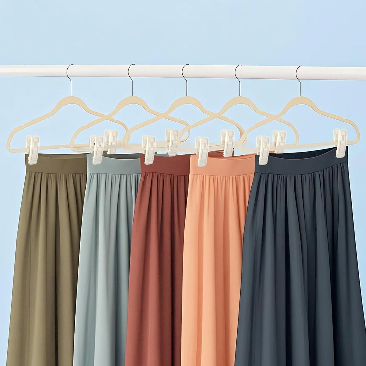 Hanger Clips Perfect for Velvet Hangers (Beige, 80 PCS), Strong Plastic Clips Pant Skirt Hanger