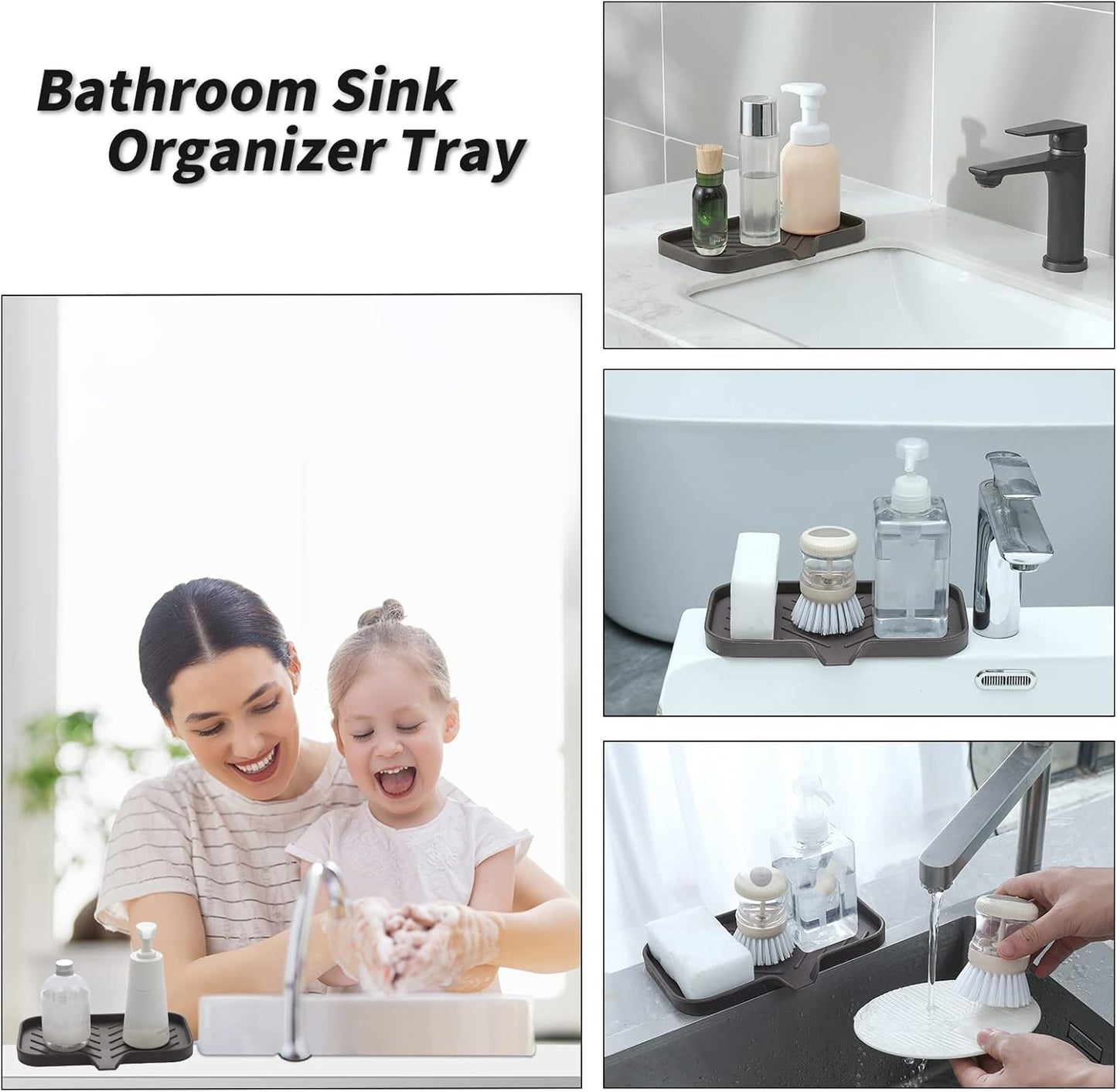 Silicone Bathroom Soap Dishes with Drain Spout-Bathroom and Kitchen Sink Organizer,Sponge