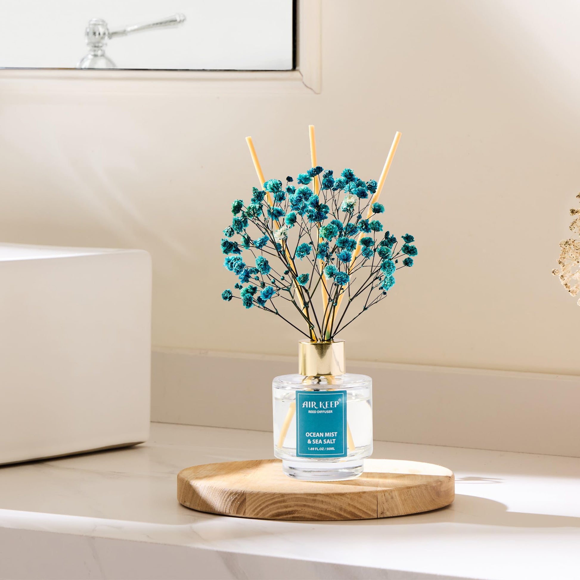 Airkeep Reed Diffuser Set of 3,Clean Linen Ocean Mist&Sea Salt Lavender Eucalyptus Oil Reed