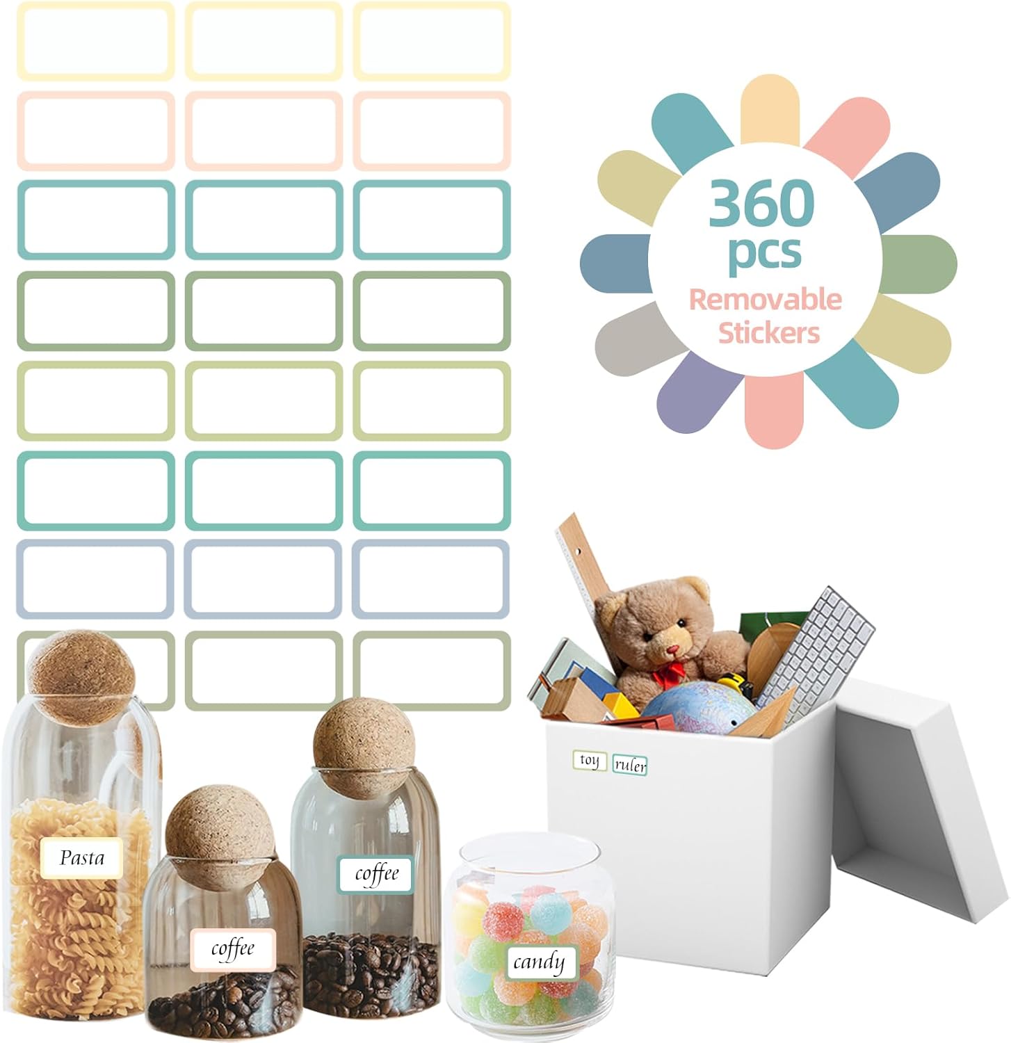 STARLIBOO Removable Labels, Removable Colored Labels Stickers, Self-Adhesive Rectangular Stickers