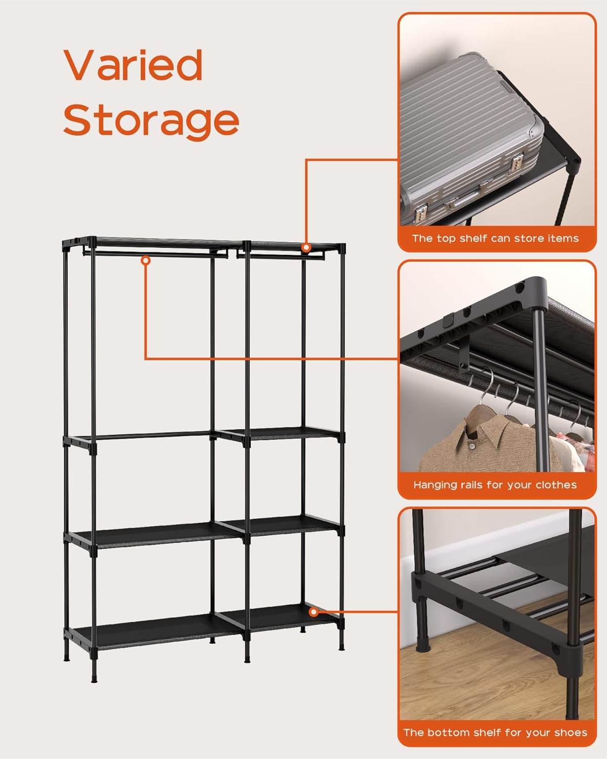 Clothes Rack, Portable Closet, 44.9 Inch Large Capacity Wardrobe Closet, Clothes Storage Organizer