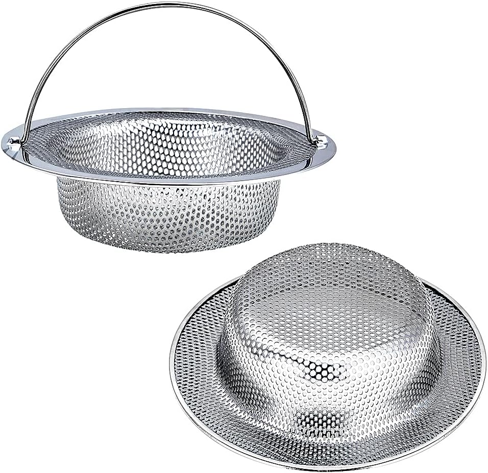 Kitchen Sink Strainer, 2-Pack Sink Strainer Basket with Handle, 4.5" Diameter, Stainless Steel