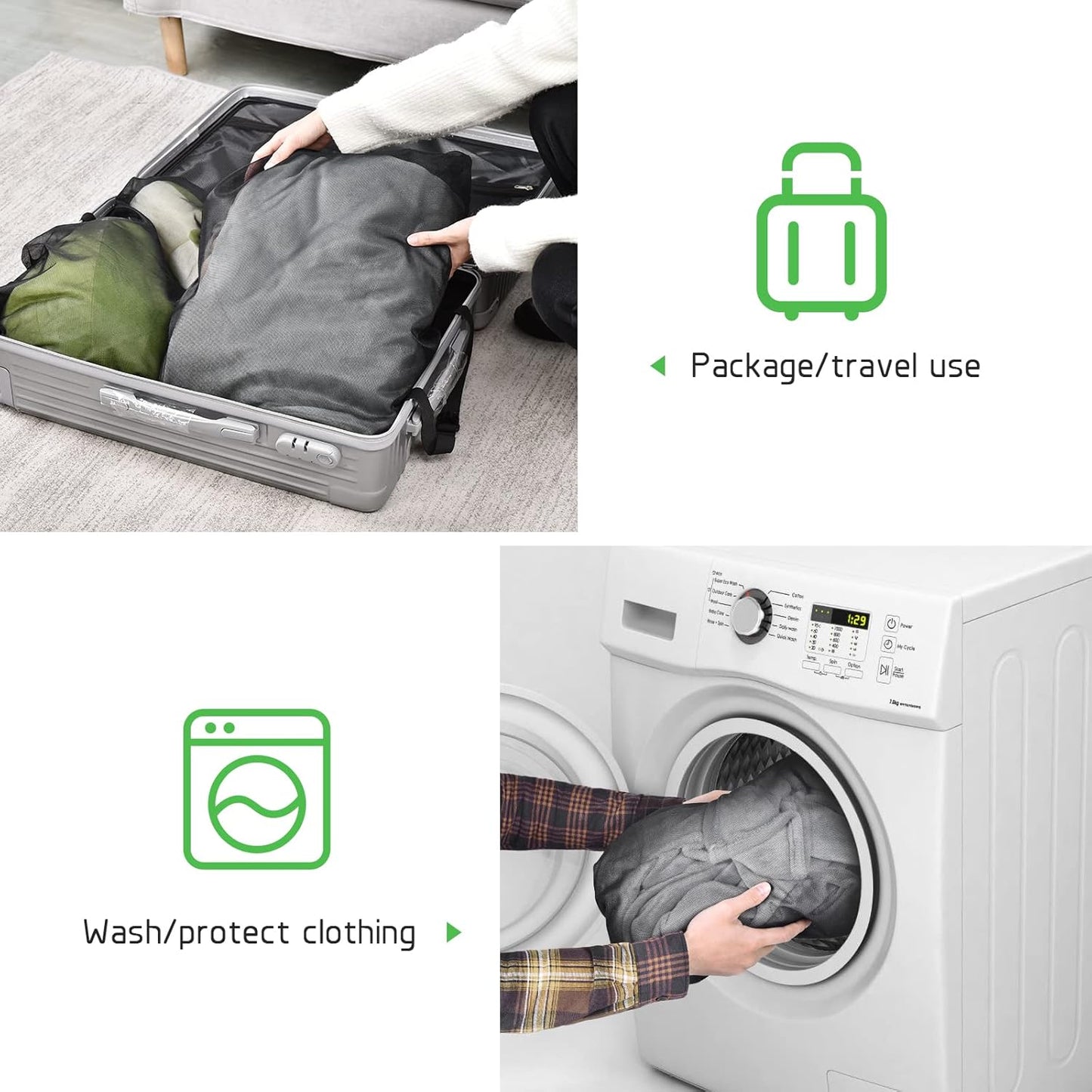 2 Pack Mesh Laundry Bags 24 x 32 inch Laundry Garment Bag Mesh Large Lingerie Wash Bags Zippered