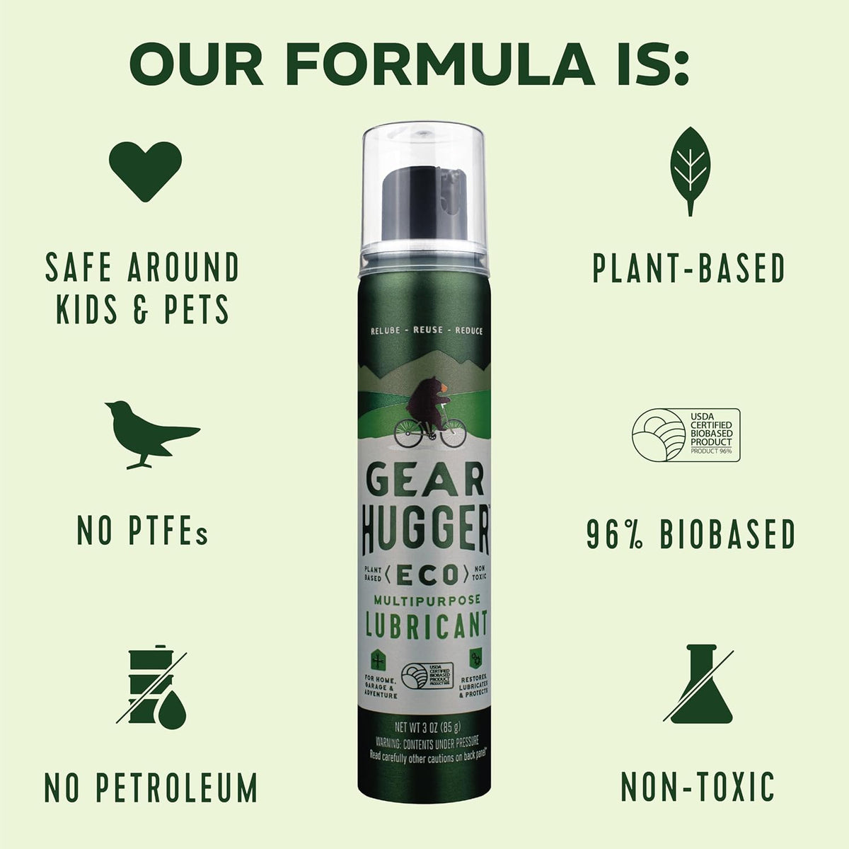 Gear Hugger Multipurpose Lubricant - Eco-Friendly (3 oz, Pack of 6), Rust Remover - Garage Door