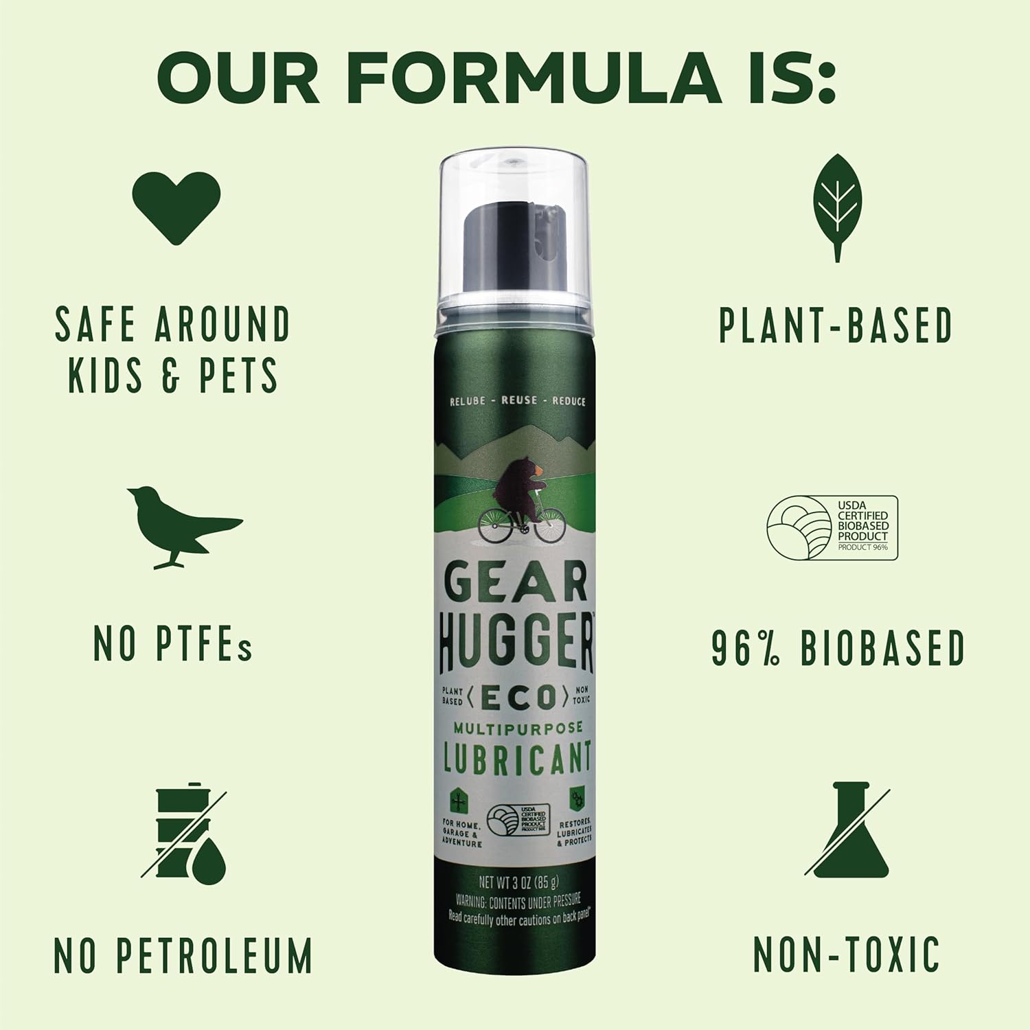 Gear Hugger Multipurpose Lubricant - Eco-Friendly (3 oz, Pack of 6), Rust Remover - Garage Door