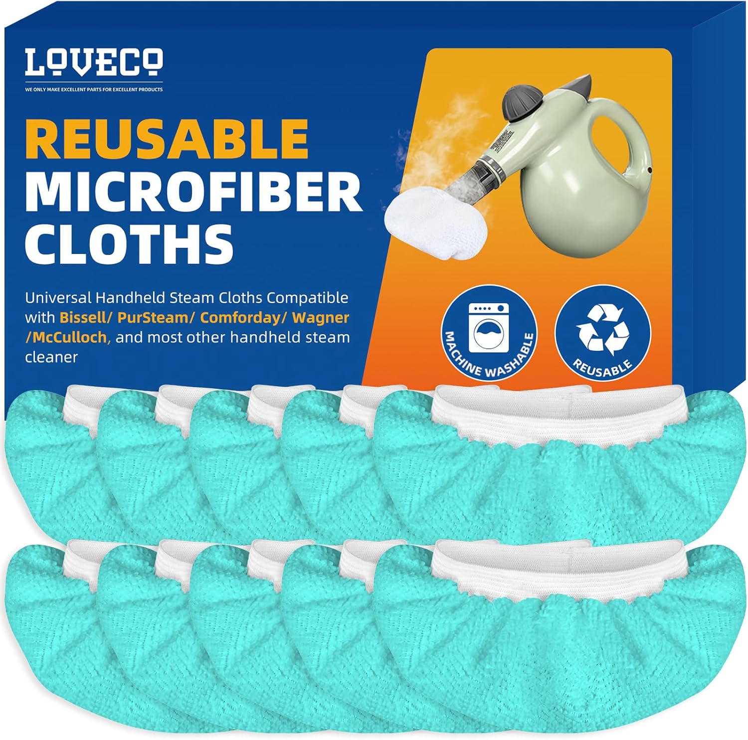 LOVECO 10 Pack Universal Steam Cloths for Handheld Steam Cleaner, Compatible with Bissell Steam