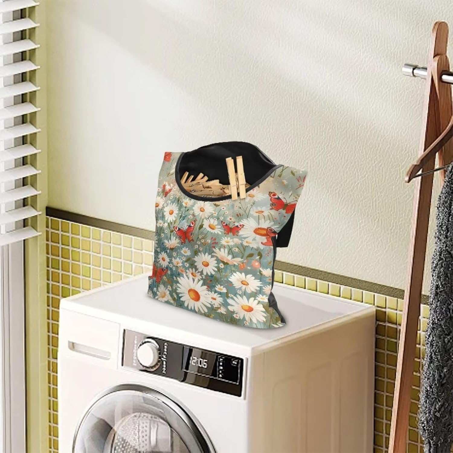 Daisy Clothespin Bag Butterfly Laundry Hanging Storage Organizer Clothes Pin Hanging Bags with Rope