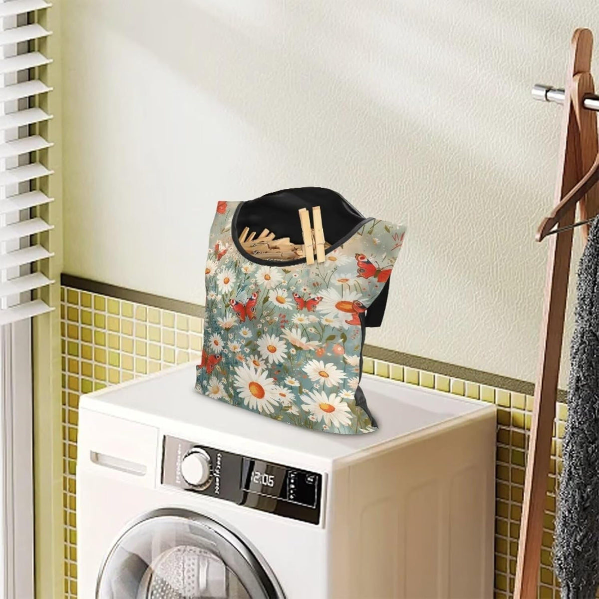 Daisy Clothespin Bag Butterfly Laundry Hanging Storage Organizer Clothes Pin Hanging Bags with Rope