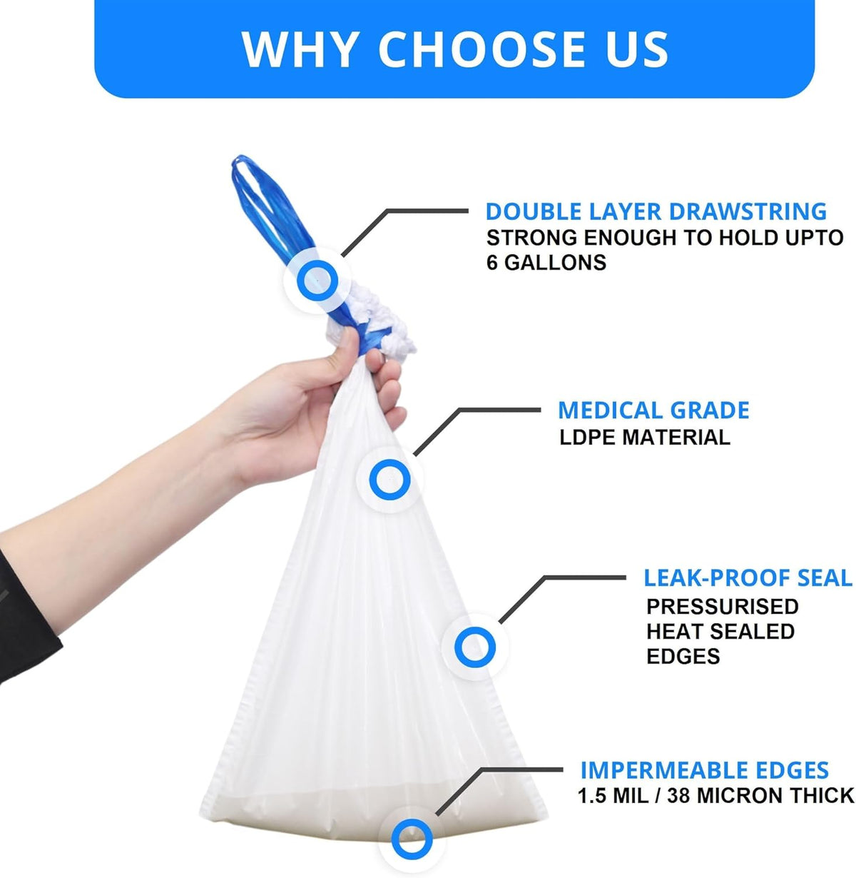 Disposable Potty liners - 50, Bed side commode Liners, Portable Toilet Bag, Potty Bags for Portable