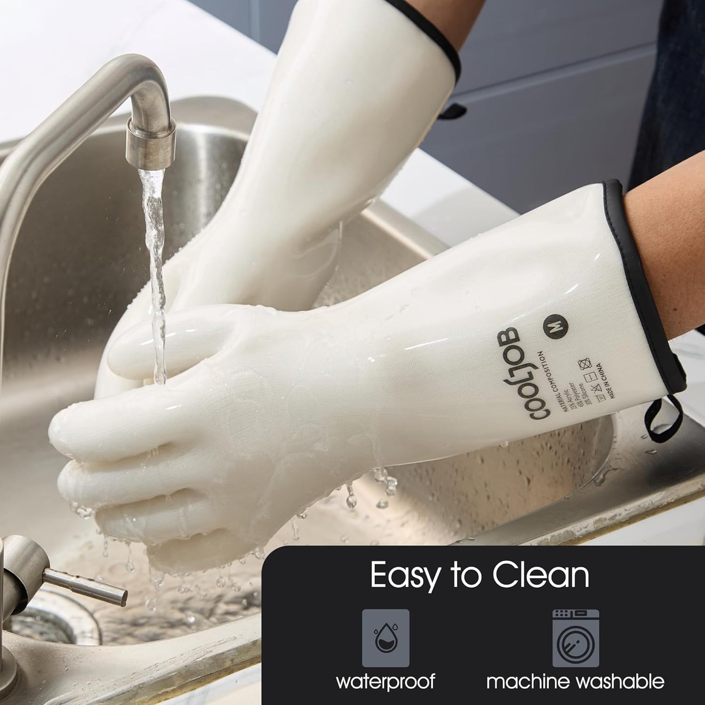COOLJOB Heat Resistant Oven Gloves, Waterproof Liquid Silicone BBQ Grilling Gloves for Barbecue